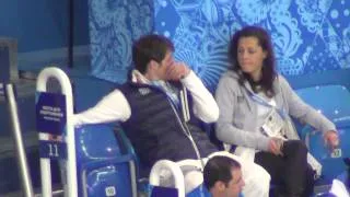 Sochi 2014 Brian Joubert at tribune with Veronique Guyon (pairs FS) 00667