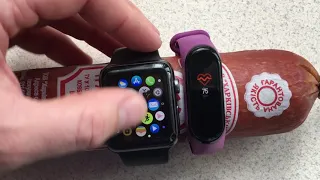 Live sausage. Checking the pulse of apple watch series 3 and mi band4