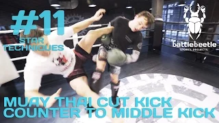 MUAY THAI CUT KICK COUNTER TO MIDDLE KICK  - STAR TECHNIQUES # 11