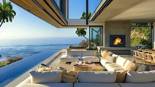 Morning Jazz With The Sound Of Ocean Waves To Relax ~ Bossa Nova Jazz Music In Luxury Villa Space