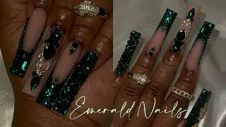 EMERALD GREEN NAILS 💚 | HOW TO FULL BLING | FRENCH BLING 💎