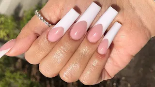 Long Tapered Square Pink And White French Tip Acrylic Nail