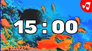 🎹⌛ 15 Minute Timer Aquarium Countdown With Relaxing Piano Music | Alarm At The End