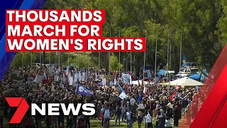 Thousands rally on city streets for women's rights in March 4 Justice protests | 7NEWS
