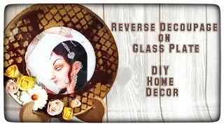Reverse decoupage on Glass Plate | Decoupage Wall Plates | Decoupage with Printout on Glass Plates