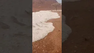 Icy Flash Flood Flows Through Saudi Desert After Downpour of Hail