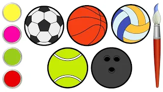 Sports Balls Drawing, Painting and Coloring for Kids, Toddlers | Let's Draw, Paint Together