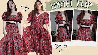 THRIFT FLIP | DIY Two Piece Set from a VERY Dated Dress ♥️ | THRIFT STORE CLOTHING MAKEOVER