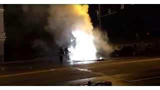 Авария на Крымском мосту с участием Феррари 2015.10.15 (Ferrari Crash — Sport Car on Fire in Moscow)