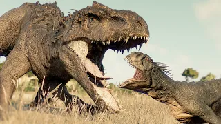 CARNIVORE AND HERBIVORE DINOSAURS BATTLE ROYALE IN DESERT  - Jurassic World Evolution 2