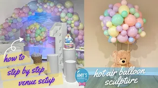 Teddy Bear 1st Birthday Party, DIY hot air balloon, Baby Shower Party Decor setup