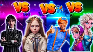 Jenna Ortega vs Wednesday vs Megan M3gan vs Blippi vs Elsa Anna Frozen - Tiles hop EDM Rush