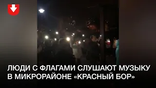 Люди с флагами и фонариками в микрорайоне «Красный Бор»