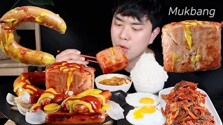 Sausage Special! Spam & Kielbasa Sausages & Kimchi Stew & Rice | ASMR MUKBANG | REAL SOUND