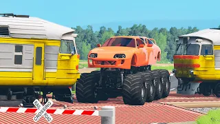 Railway Сrossing Train Сrashes #16 - Beamng drive