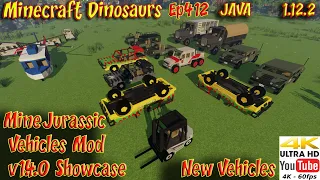 MineJurassic Vehicles Mod 1.4.0 Showcase Minecraft 4k HD 60FPS Minecraft JAVA 1.12.2 Dinosaurs Ep412