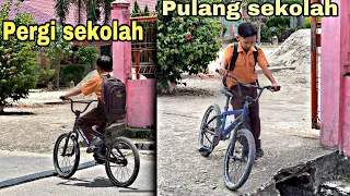 Kempesin ban sepeda Adek sekolah Auto dorong panas panasan 🤣