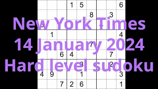 Sudoku solution – New York Times 14 January 2024 Hard level