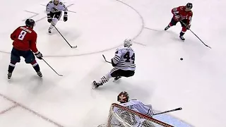 Alex Ovchekin sets up Nicklas Backstrom goal with nice pass in front of net