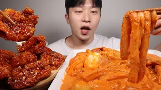 배떡 로제떡볶이 너무 맛있어어어어어 치킨대마왕 양념치킨 먹방ㆍASMR MUKBANG ROSE TTEOKBOKKI SPICT CHICKEN MUKBANG EATING