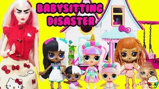 LOL Surprise BABYSITTING DISASTER Hello Kitty Barbie Mean Babysitter