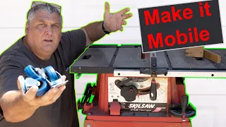 How to add wheels to a table saw... the easiest DIY solution.