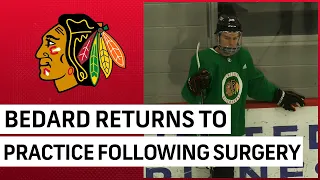 WATCH: Blackhawks' Connor Bedard skates one week after jaw surgery