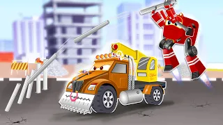 Supercar Rikki and Police Car Stops the Giant Monster Truck from destroying the City🚚