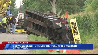 Crews work to repair McLean Co. road after accident