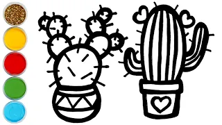 Cactus Drawing, Painting and Coloring for Kids & Toddlers | Let's Draw, Paint Together