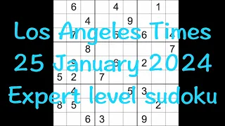 Sudoku solution – Los Angeles Times 25 January 2024 Expert level