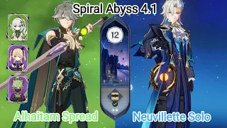 C0 Alhaitam Spread & C0 Neuvillette Solo - Spiral Abyss 4.1 - Floor 12 9 star Genshin Impact