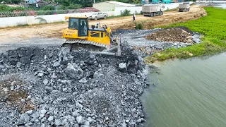 Very Impressive Update Road Construction Project, Truck Delivering Stone, SHANTUI Dozer Moving Stone