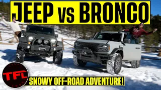 Can an Old Jeep Wrangler Keep Up With a New Ford Bronco In a Snowy Off-Road Adventure?