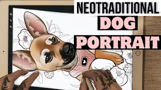 Neo Traditional Dog Portrait - Procreate Tattoo Design