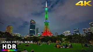 Japan night walk - Tokyo tower to Takeshiba • 4K HDR