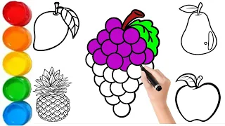 Learn FRUITS , Painting and Colouring for Kids & Toddlers #mango #apple #grape #pear #abc #drawing