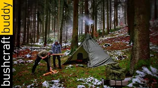 Snow Winter Overnighter | Hot Tent | Bushcraft | Helsport Pasvik Lavvu | Tschum Tent Stove