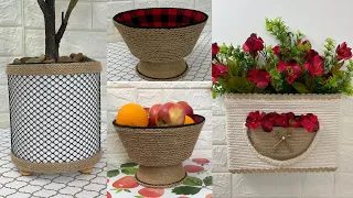 3 Diy Basket/ Diy Flower Basket/ Basket Tutorial/ Rope Basket Diy/ سبت يدوي