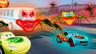 Ghostly Encounter Lightning McQueen's Epic Halloween Escape from the Ghost Bus Eater & Clones BeamNG