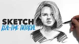 How to sketch a girl from a photo with pencil (Real time tutorial)