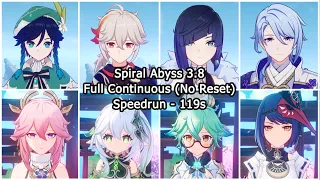 Spiral Abyss 3.8 | Full Continuous Speedrun (No reset) - 119s.