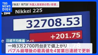 バブル崩壊後の最高値を連日更新　株高の要因は「外国人投資家の買い影響」「日本経済への期待」【news23】｜TBS NEWS DIG