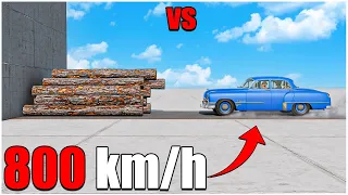 BeamNG Drive v0.32 | 1951 Hudson Hornet VS Logs at 800 km/h! Can the Dummy Survive? | car torture