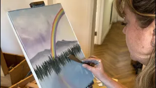 ASMR rainbow oil painting. Relax or paint with me. #BobRoss. Brush strokes sounds lofi