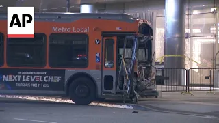 Los Angeles bus hijacked, hits vehicles, crashes into hotel