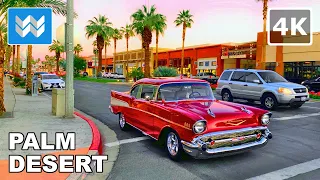 [4K] El Paseo in Palm Desert, California - Sunset Walking Tour - Classic Vintage Cars Driving