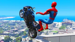 GTA 5 Spiderman Motorcycle Stunts #7 - Spider-Man Jumps & Fails, Gameplay