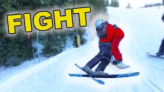 Snowboarder Fights Skier