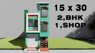 15 by 30 Shop elevation plan 3D 15x30 makan ka naksha 15*30 dukan or ghar ka design